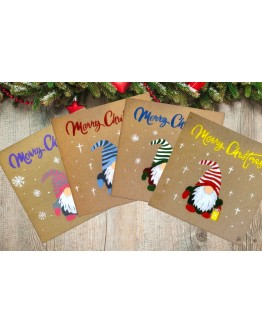 Hand Painted Unique Christmas Gnome Cards 4 Pack