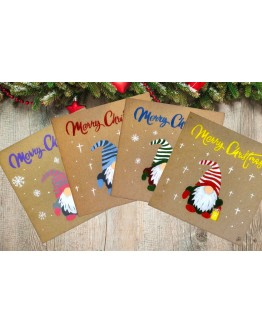 Hand Painted Unique Christmas Gnome Cards (Pack of 4)