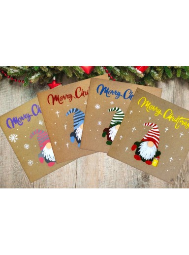 Hand Painted Unique Christmas Gnome Cards 4 Pack