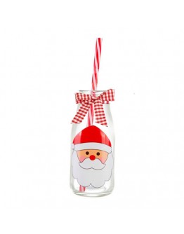 Christmas Glass Milk Bottle with Straw 250ml