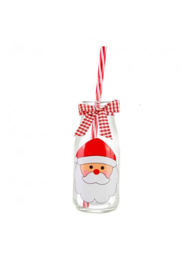 Christmas Glass Milk Bottle with Straw 250ml