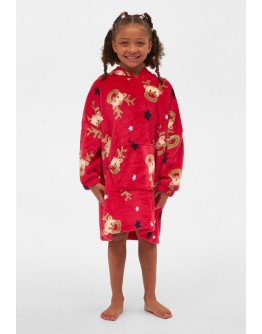 Kids Unisex Christmas Reindeer Snuggle Hoodie - Red