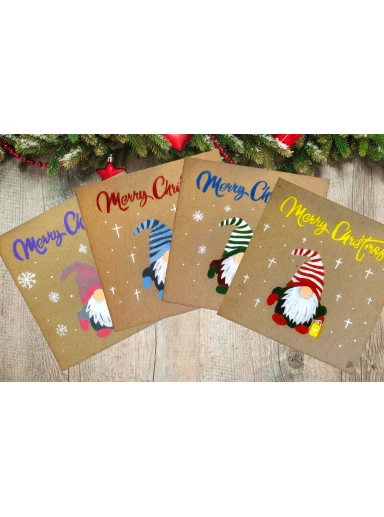 Hand Painted Unique Christmas Gnome Cards (Pack of 4)
